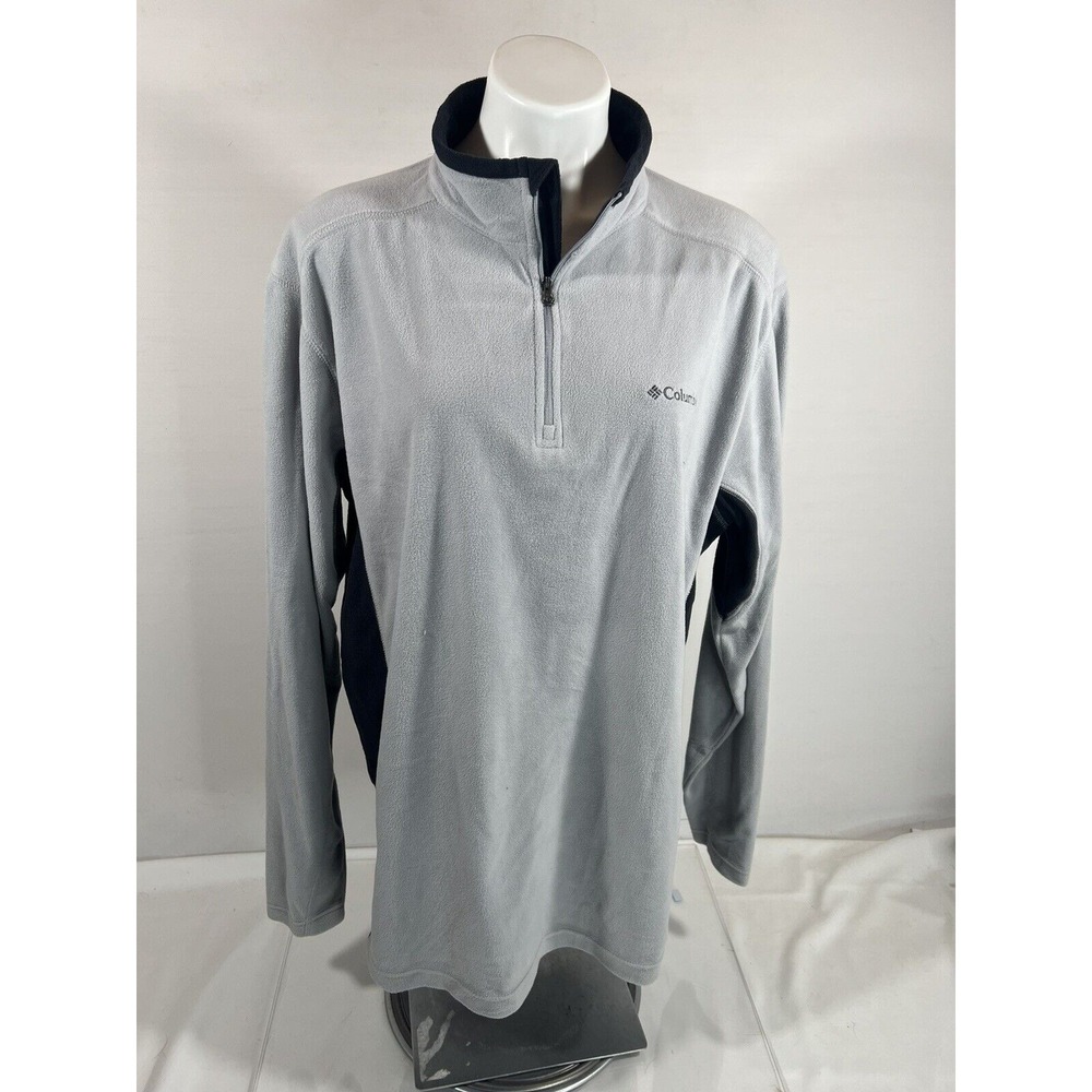 Columbia Fleece Pullover Mens Medium Gray Black Quarter Zip Colorblock Outdoor